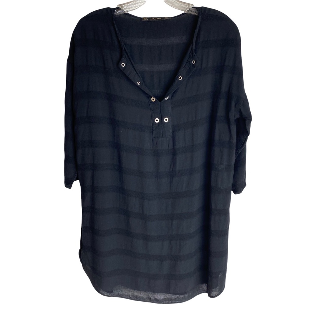 Zara Basic Black V Neck Tunic or Dress with Grommets Size Small
